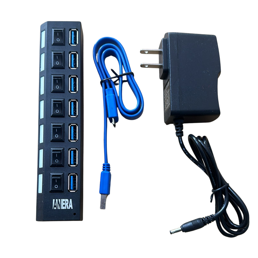 Hub ewent 7 puertos usb 3.0 + interruptor - usb tipo a + adaptador usb tipo  c - Electrowifi